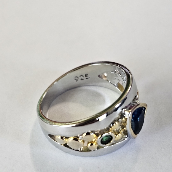 Beautiful Blue Sapphire & Chrome Diopside Ring in Sterling Silver Sz 7! - Picture 4 of 6